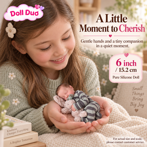 ตุ๊กตาเด็กเกิดใหม่ซิลิโคนทั้งตัวขนาด 6 นิ้ว รุ่น Doll Duo Custom ชุดนอนลายสก็อตแบบนอนตะแคง พร้อมกระต่ายน้อยเหมือนจริง ของขวัญคริสต์มาสสำหรับเด็ก - Product Image 3