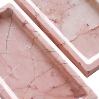 Plateau rectangulaire moderne en marbre crème rose calcite, étanche et durable, pour rangement de bijoux, bagues, ou comme assiette à collation, pour table, chambre et salle de bain