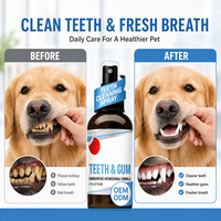 Additif buccal naturel pour animaux de compagnie, sans alcool, sans parfum, haleine fraîche, anti-plaque et anti-tartre, OEM, marque privée, chien, chat