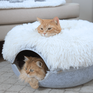 Nido per gatti con ciambella in feltro per animali domestici può essere staccabile un <span class=keywords><strong>tunnel</strong></span> con cerniera semi chiuso per gatti con pile per tenere al caldo un allevamento di peluche di lusso - Product Image 5