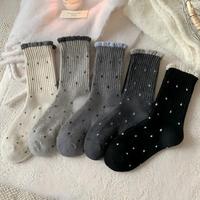 Chaussettes mi-mollet décontractées en coton tissé à pois vintage pour femme, style coréen, respirantes, antidérapantes, douces et extensibles