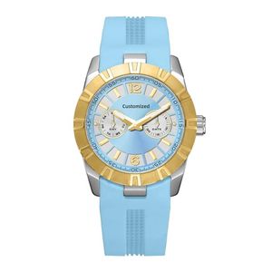 Reloj de Mujer Multifuncional Personalizado OEM ODM con Movimiento Miyota, Correa de Silicona de Lujo, 34MM, Relojes de Cuarzo Azules - Product Image 1