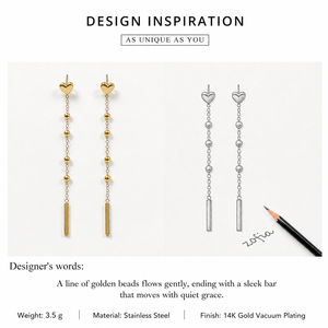 Pendientes de Cadena con Cuentas en Forma de Corazón, Acero Inoxidable, Chapado en Oro de 14K al Vacío - Product Image 4