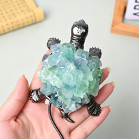 Lampe tortue en cristal naturel fait main en gros avec base en métal, veilleuse pour ornement de bureau