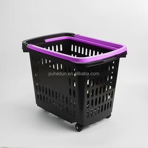 Folding <strong>Plastic</strong> Grocery Shopping <strong>Basket</strong> <strong>with</strong> <strong>Wheels</strong> Convenient Cart For Daily Use - Product Image 1