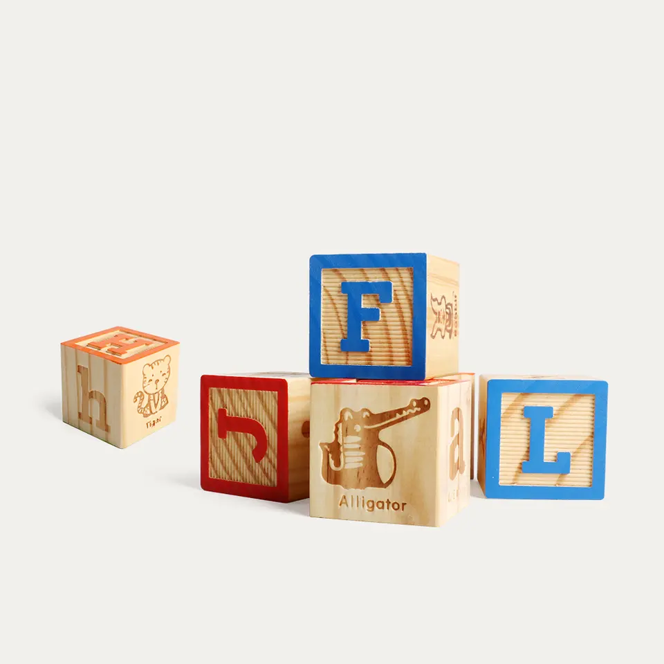 Wooden ABC Letter Cube Blocks Alphabet Block Educational Toy