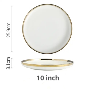 Service de Table en <span class=keywords><strong>Porcelaine</strong></span> Luxe Blanc à Bordure Dorée, Bol à Riz et Assiette Dorée Style Nordique Céramique <span class=keywords><strong>Moderne</strong></span> - Product Image 5