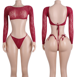 Combinaison deux pièces pour femme avec manches, découpes et bretelles brillantes, pour la danse en club, la performance, la pole dance et la danse exotique, vente en gros - Product Image 3