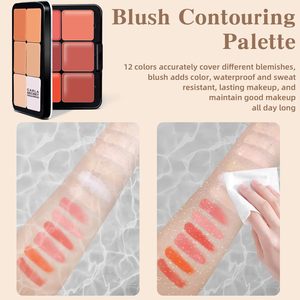 Palette de blush crème de luxe 12 couleurs longue tenue anti-taches palette de contour et de blush finition mate mélangeable - Product Image 3