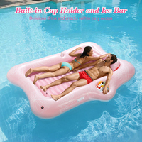 Lit de bronzage gonflable géant pour piscine extérieure, double taille, avec porte-gobelet, bar à glace et oreiller