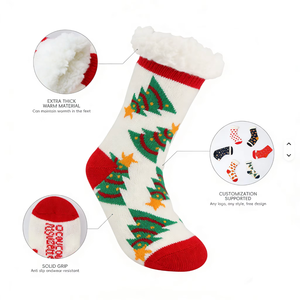 Chaussettes d'intérieur en tricot à double couche Sherpa, antidérapantes, super chaudes, avec motif cœur mignon, pour <span class=keywords><strong>femmes</strong></span>, hiver 2026, Noël - Product Image 5