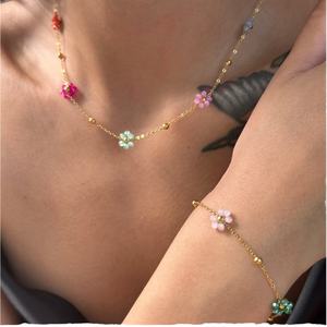 Collar de Acero Inoxidable con Flor de Margarita Chapado en Oro de 18K, Cuentas de Cristal Hechas a Mano, Delicado Collar de Girasol, Pulsera, Joyería de Moda - Product Image 2