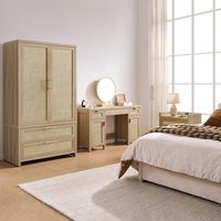 Bureau de toilette en rotin avec rangement, coiffeuse avec 3 tiroirs et 2 armoires, bureau en bois pour la maison ou le bureau, pour chambre à coucher