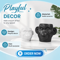 Pot de fleurs en céramique émaillée classique Lexi Brand Cartoon Monkey, pour plantes succulentes, mini-bonsaï, durable, pour la maison, l'extérieur et le jardin