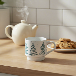 Mug à thé en céramique minimaliste de Noël 400 ml, motif sapin, avec poignée, pour le petit-déjeuner à la maison, cadeau pour couple - Product Image 4