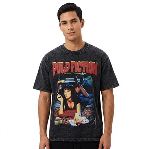 Camiseta Vintage de Hombre Pulp Fiction, Manga Corta, Cuello Redondo, Algodón Estampado, Teñido Moderno, Oversize, Lisa, Transpirable - Product Image 1