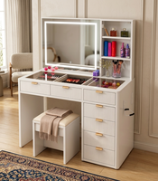 Coiffeuse Moderne de Grossiste, Design Personnalisé Simple, Multifonctionnelle avec Lumière LED et Miroir pour Chambre