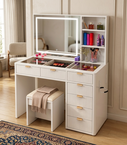 Tocador de Maquillaje al Por Mayor Moderno Diseño Personalizado <span class=keywords><strong>Mesa</strong></span> de Vestir Multifuncional Sencilla con Luz LED y Espejo para Dormitorio - Product Image 3