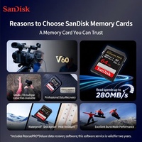 Untuk Kartu Memori SD 64GB 128GB 256GB V60 U3 C10 Kecepatan Tinggi 6K Video Perekaman Berkelanjutan untuk Profesional