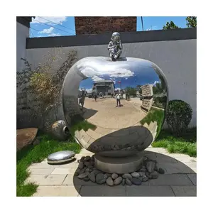 Sculpture apple shaped metal stainless steel outdoor landscape mirror sculpture
