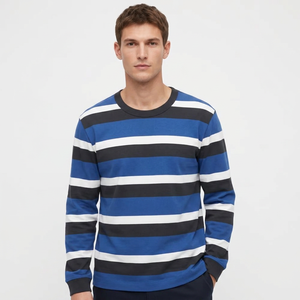 Suéter de Punto para Hombre, Manga Larga, Lana/Acrílico, Transpirable, Secado Rápido, Estilo Casual de Invierno, Azul, Blanco, Marino - Product Image 1
