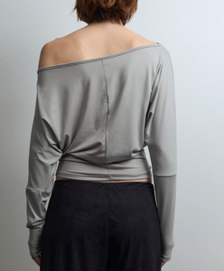 Da donna asimmetrico <span class=keywords><strong>monospalla</strong></span> <span class=keywords><strong>manica</strong></span> <span class=keywords><strong>lunga</strong></span> tinta unita allentata Casual traspirante Logo con scollo a V estivo - Product Image 2