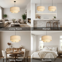 Lampe suspendue moderne en tissu de style nordique, hauteur réglable, luminaire minimaliste en lin superposé pour chambre à coucher et cuisine