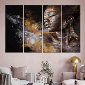 Elegant African Woman Portrait Art Deco Design-<b>Large</b> Printed Panel Canvas Wall Art Set of 4 Hanging KayraHome Clear <b>Frame</b> - Product Image 3