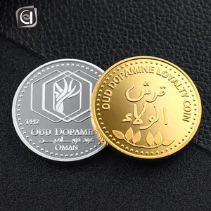 Recuerdo de lujo personalizado logotipo en relieve moneda de plata de oro real