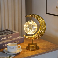 Nouvelle décoration de l'Aïd Moubarak, Ramadan, décoration islamique, lampe de table LED en forme de lune et d'étoile, lampe de table Ramadan, lumières de lune et d'étoile, lampe de bureau, lampe orbe