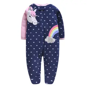 Baby spring and autumn cartoon jumpsuit cover feet long sleeve letter pure cotton cute baby and baby long climb out wear