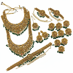Traditional South Indian Temple Long Bridal Combo Necklace <b>Set</b> Alloy <b>Gold</b> Plated Zircon Earrings Vintage Wedding Party - Product Image 2