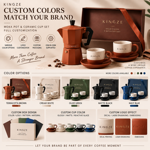 Coffret Cadeau Café Kingze : Cafetière <span class=keywords><strong>Moka</strong></span> en Aluminium avec Logo Personnalisé, Tasse et Soucoupe en Céramique, Machine à Expresso pour Plaque de Cuisson – OEM/ODM pour Marques et Hôtels - Product Image 3
