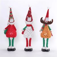 Cadeau de Noël Lumineux 3 Pièces Figurine en Peluche Père Noël Bonhomme de Neige Renne Debout avec Lumière LED Chaude
