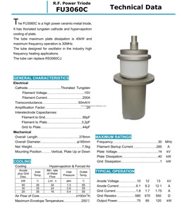 Tube d'oscillation à triode électronique RF FU3060C d'origine chinoise BEIJING, tube de puissance pour machine haute fréquence - Product Image 2