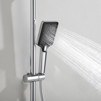 Ensemble de robinetterie de douche thermostatique en laiton chromé carré à poignée unique avec barre coulissante et jet doux effet pluie pour hôtels