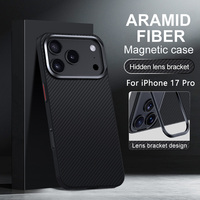 Étui de téléphone en fibre d'aramide pour iPhone 14 15 16 17 18 Pro/Pro Max, texture tissée légère, anneau magnétique, support de protection de l'appareil photo