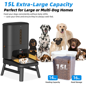 Distributeur automatique de nourriture pour animaux de compagnie OEM 15L avec minuterie, pour gros chiens et chats, avec compartiment visible pour granulés de 25 mm, surélevé - Product Image 2