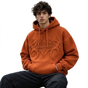 <b>Men's</b> <b>Orange</b> Hoodie Oversized Embossed Hoodie Streetwear Pullover Hooded <b>Sweatshirt</b> Front Logo Wholesale - Product Image 1