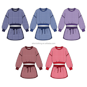 Ensemble sweat-shirt et jupe à ourlet incurvé pour filles, pull côtelé à manches longues et jupe-short à cordon de serrage, tenue 2 pièces pour l'automne au quotidien - Product Image 4