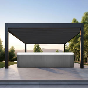 Pergola à persiennes en aluminium avec portes coulissantes en verre Structures extérieures pour balcon Cadre revêtu de poudre Bois traité sous pression - Product Image 1