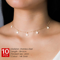 eManco 10PCS Collier ras du cou délicat en acier inoxydable avec pendentif étoile, chaîne à étoiles plates multiples pour femme, idéal pour le quotidien, l'été et les tenues superposées