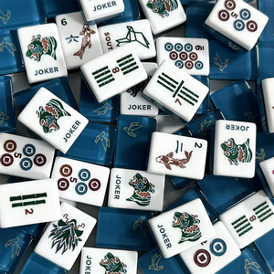 En stock – Nouveauté : Jeu de tuiles de mahjong américain en acrylique épais 160, design personnalisé, bleu azur translucide, animaux et plantes, sensation de luxe, ensemble rayé - Product Image 1