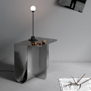 Scandinavische minimalistische metalen bijzettafel, nachtkastje van roestvrij staal met opbergruimte, moderne bankbijzettafel voor woonkamer en slaapkamer - Product Image 1