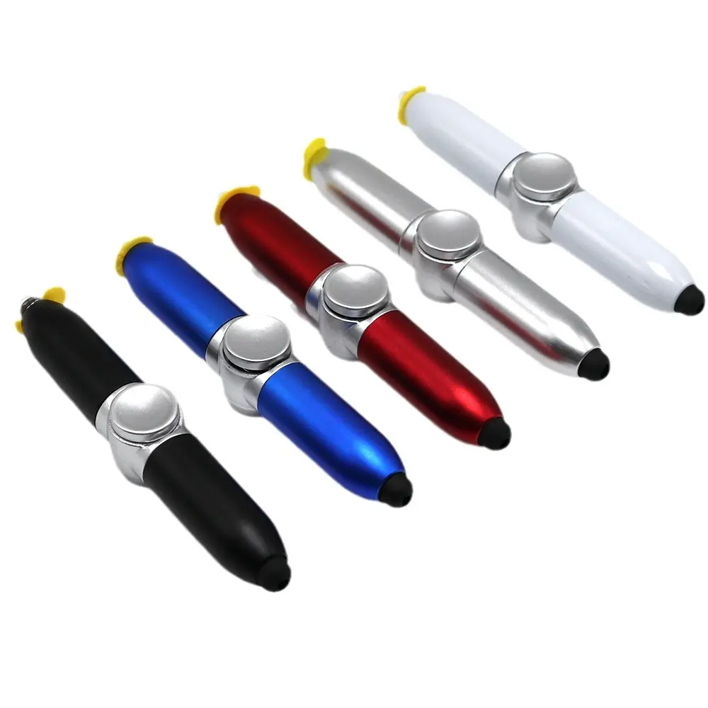 Regalo promocional multifunción mini LED flash luz bolígrafo antiestrés ansiedad bolígrafo Fidget Spinner Pen con Stylus