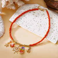 Collier ras du cou RINHOO bohème avec pendentif étoile de mer et coquillage, perles de riz faites à la main, corail soleil, conque et perles, cadeau idéal pour les fêtes à la plage