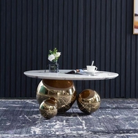 Table basse sphérique moderne de luxe avec plateau en marbre, pieds en acier inoxydable, meubles de salon, table centrale en métal doré