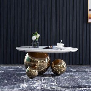 <span class=keywords><strong>Table</strong></span> basse sphérique en acier inoxydable, design moderne <span class=keywords><strong>de</strong></span> luxe, meuble central en marbre, métal doré, idéal pour le salon - Product Image 6