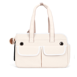 Oxford Pet Carrier Soft-Sided Zipper Closure Beige Color Simple Design For Cats - Product Image 1