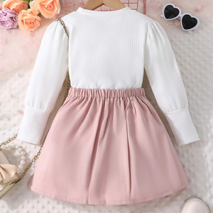 Conjunto de Falda y Top de Manga Larga para Bebés Niñas, Otoño, Casual, Transpirable, Sostenible, Tejido de Lana, Alta Calidad, Venta al Por Mayor - Product Image 2